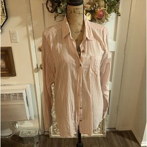 Size XL pink and white striped long sleeved blouse/shirt. EUC